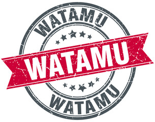 Watamu red round grunge vintage ribbon stamp