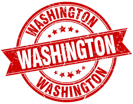 Washington red round grunge vintage ribbon stamp