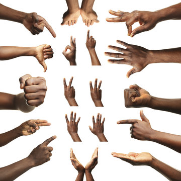 Set Of Male Hands Gestures, Isolated On White