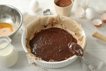 Uncooked chocolate pie on a table