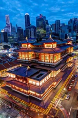 Rolgordijnen Singapore Chinatown and Financial District Skyline © ronniechua