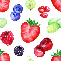 Watercolor berry seamless pattern texture background
