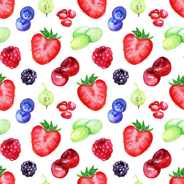 Watercolor berry seamless pattern texture background