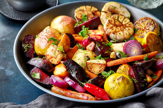Various roasted fruits and vegetables