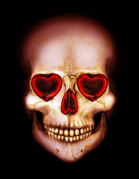 Valentine Scary Red Skull With Heart In Darkness