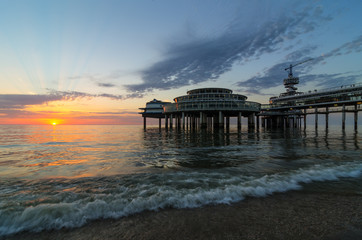 Pier of Scheveningen during sunset.