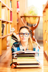 Woman student in college library