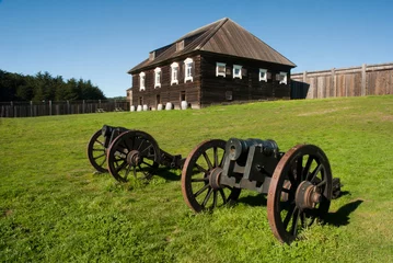 Foto auf Acrylglas Gründungsarbeit Kanonen in Fort Ross, historisches russisches Fort im Fort Ross State Park, Kalifornien
