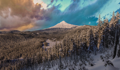 Stormy Winter Vista of Mount Hood in Oregon, USA. - 101083721