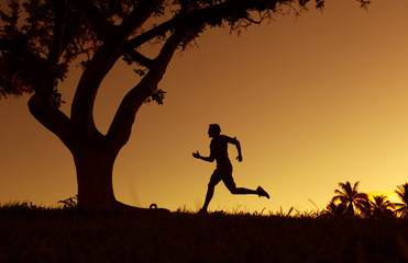 Silhouette of male runner. 