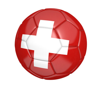 Football, alternatively called a soccer ball, with the national flag colors of Switzerland