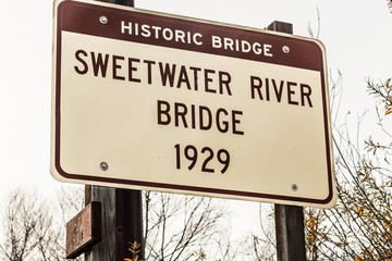 Sign marker for the historic Sweetwater River truss bridge.  