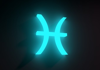Zodiac sign Pisces on a dark background. Neon shine