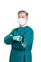portrait old asian man surgical doctor in surgical gown with ste