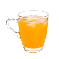 Orange juice in a glass on white background.