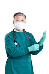 portrait old asian man surgical doctor in surgical gown with ste