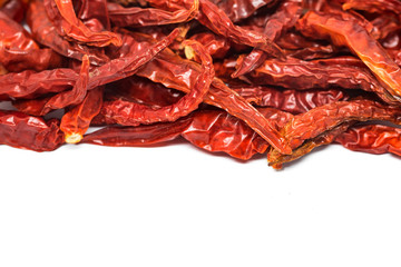 Dried red hot peppers isolated on white background