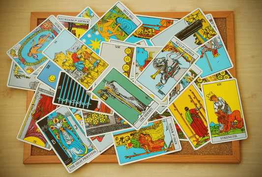 Mix of tarot cards in vintage style.