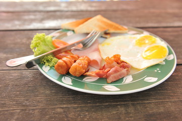 american breakfast on beach background