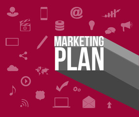 Marketing plan sign over icons