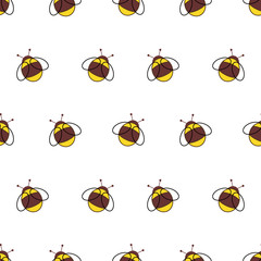 Seamless vector pattern with insects. Background with little bees on the white backdrop. Serie of Animals and Insects Seamless Pattern.