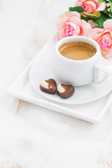 chocolate hearts and cup of espresso for Valentine's Day