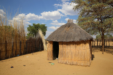 Fototapeta na wymiar Hambukushu Dorf. Caprivi Streifen. Namibia