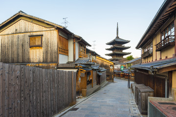 Yasaka pagoda with Kyoto ancient street in Japan