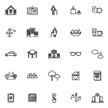 Retirement Community Line Icons On White Background