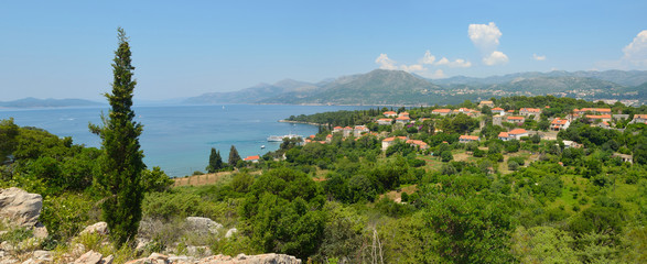 Fototapeta na wymiar View from the Croatian Island of Kolocep one of the Elafti islands, picture taken from above the little harbour town of Donje Celo.