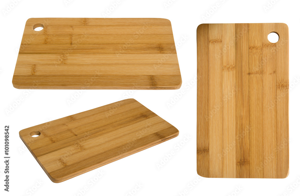 Wall mural bamboo cutting board set isolated on white background