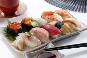 Japanese seafood sushi /many tasty fresh japanese sushi with tuna, caviar and shrimp