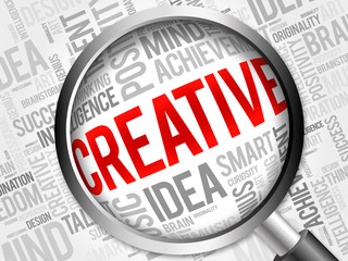 CREATIVE word cloud with magnifying glass, background concept