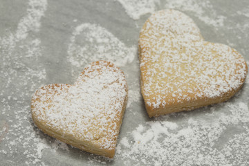 Close-up of baked cookies powdered with sugar