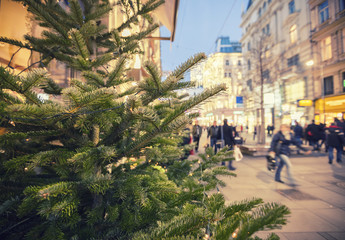 Fototapeta na wymiar Christmas time in Vienna, people on shopping street