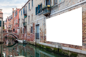 Blank horizontally oriented advertising billboard in Venice