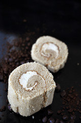 Close up Pieces of Coffee Roll Cake