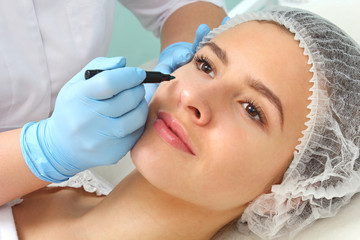 Preparation of the patient's face to a cosmetic procedure.