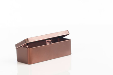 metal box on white background ,selective focus