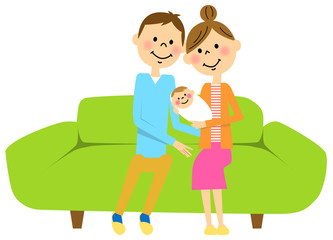 夫婦　赤ちゃん　ソファー