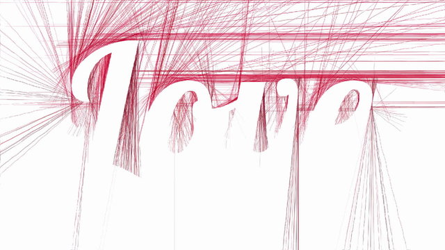 Love inscription appears on abstract red hatched background. Decorative artistic animation devoted to the Valentines day.