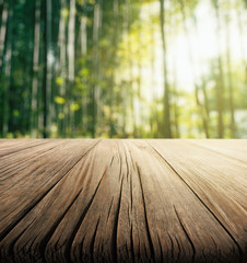 Empty Wooden Table and Bamboo Background
