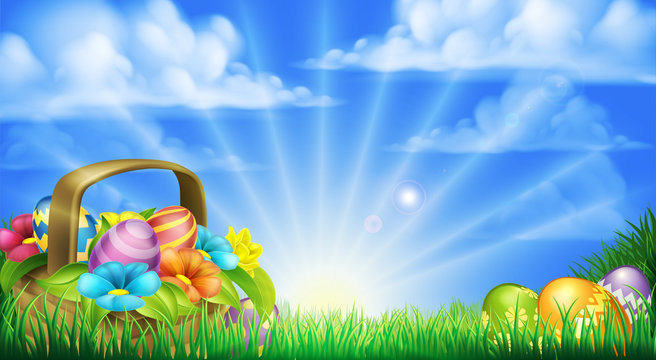 Easter Eggs Basket Background