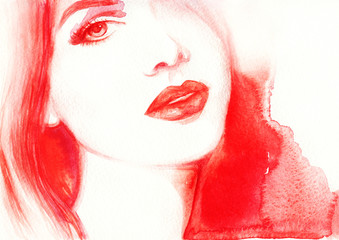 Obraz premium Beautiful woman face. Abstract fashion watercolor illustration
