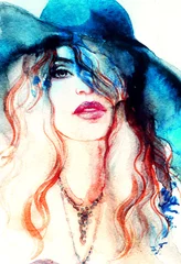 Schönes Frauengesicht. Abstrakte Mode-Aquarell-Illustration © Anna Ismagilova