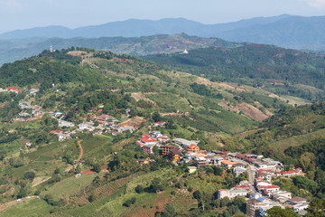 Fototapeta na wymiar beautiful view of doi mae salong mountain with hill tribe villag