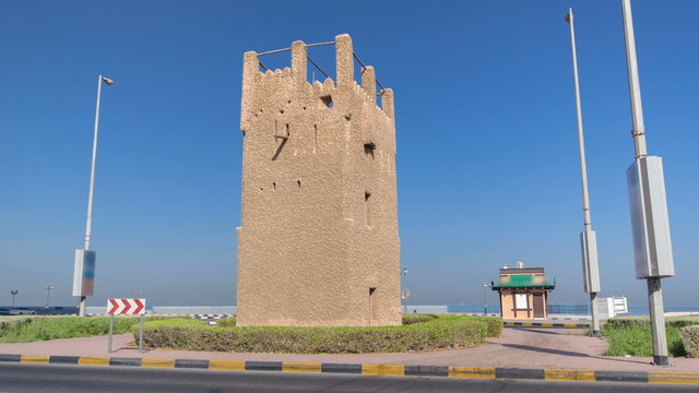 Watch tower of Ajman timelapse hyperlapse. United Arab Emirates