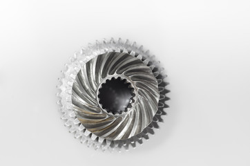 gears parts on top view isolated grey backgroud 