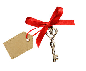 Red ribbon, glitter heart and a key