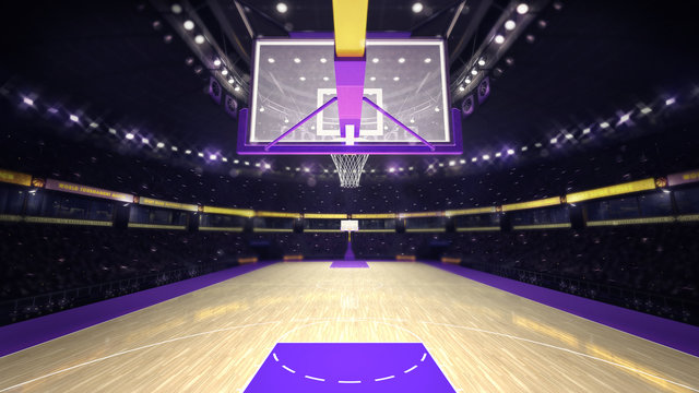 under basketball hoop on basketball court